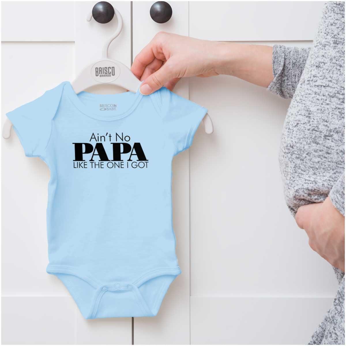 imageBrisco Brands Aint No Papa Like The One I Got Baby Romper Boys or GirlsLight Blue