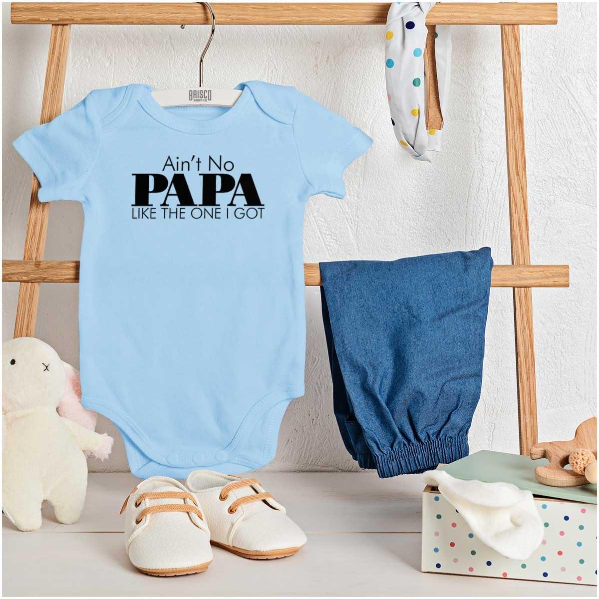 imageBrisco Brands Aint No Papa Like The One I Got Baby Romper Boys or GirlsLight Blue