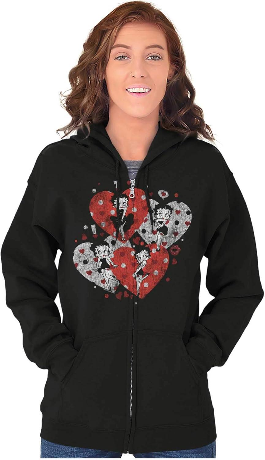 imageBrisco Brands Betty Boop Love Hearts And Kisses Zip Hoodie Sweatshirt Women
