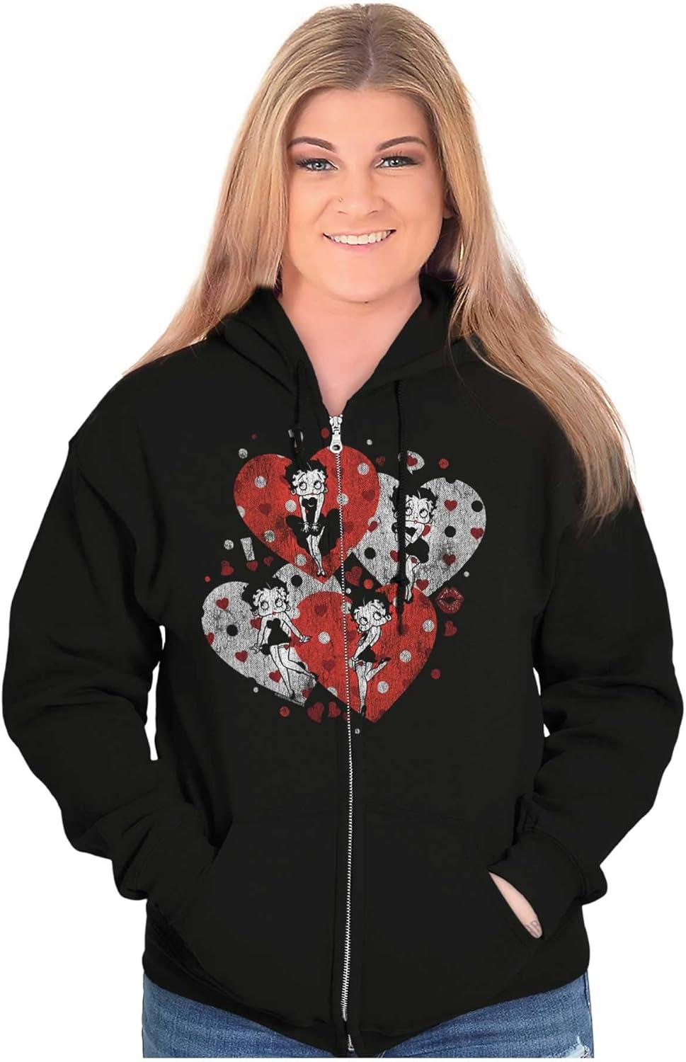 imageBrisco Brands Betty Boop Love Hearts And Kisses Zip Hoodie Sweatshirt Women