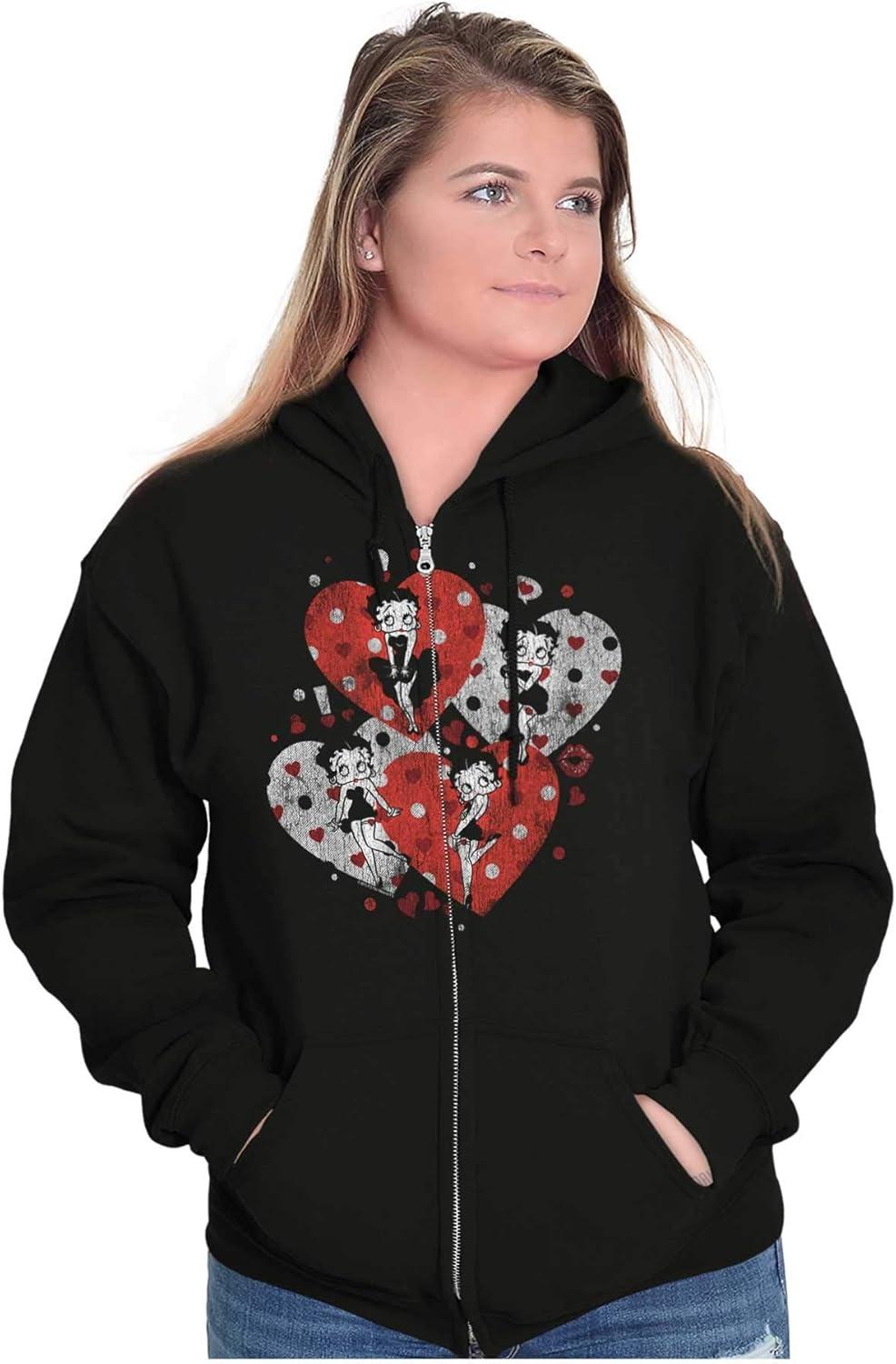 imageBrisco Brands Betty Boop Love Hearts And Kisses Zip Hoodie Sweatshirt Women
