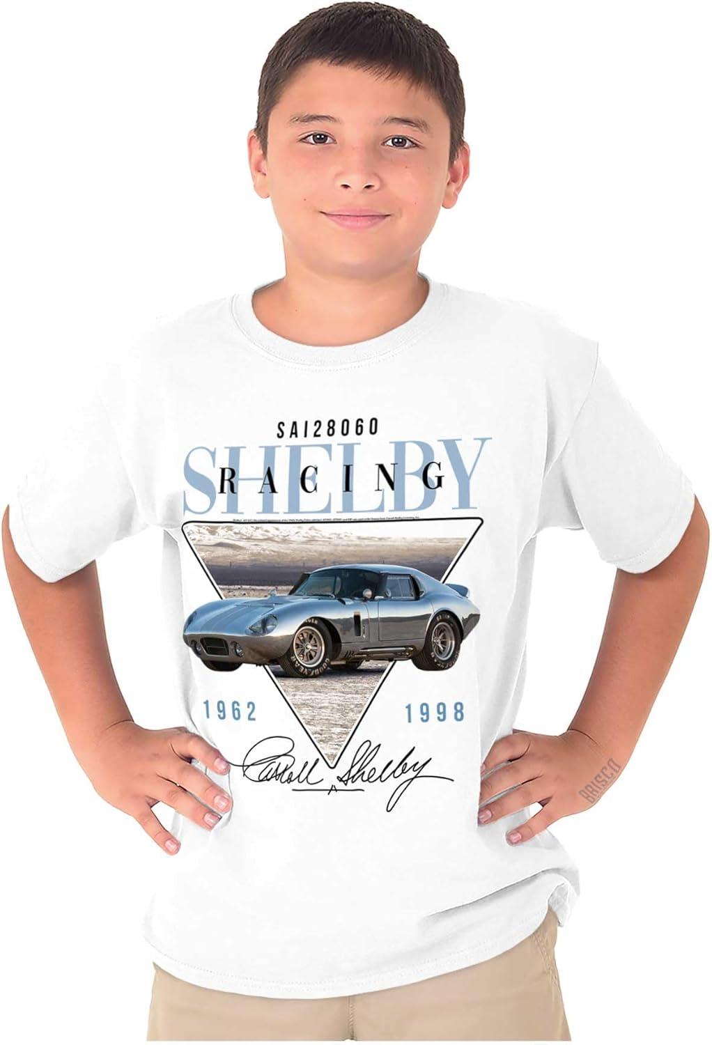 imageBrisco Brands Carroll Shelby Racing Muscle Car Crewneck T Shirts Boy GirlWhite