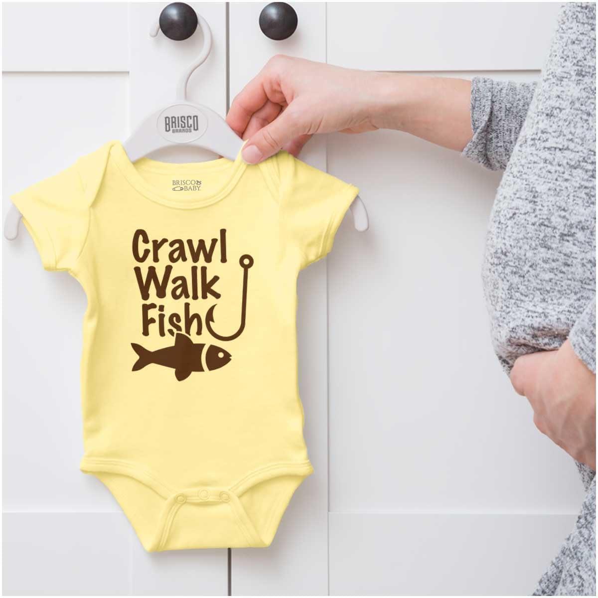 imageBrisco Brands Crawl Walk Fish Hunt Outdoor Lover Baby Romper Boys or GirlsFish Banana