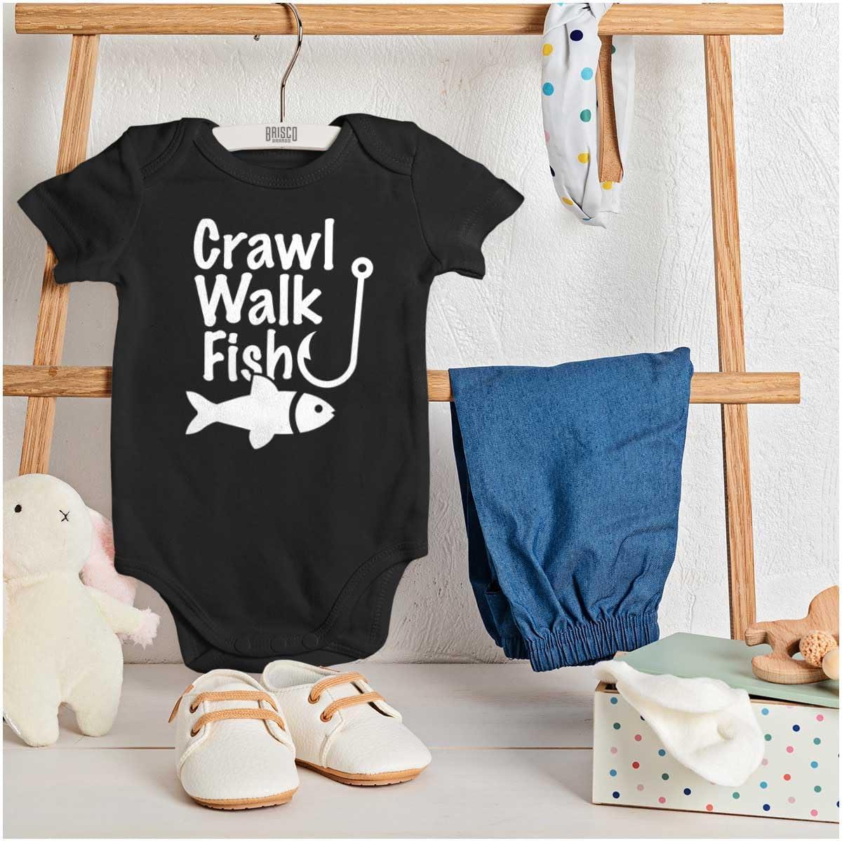 imageBrisco Brands Crawl Walk Fish Hunt Outdoor Lover Baby Romper Boys or GirlsFish Black