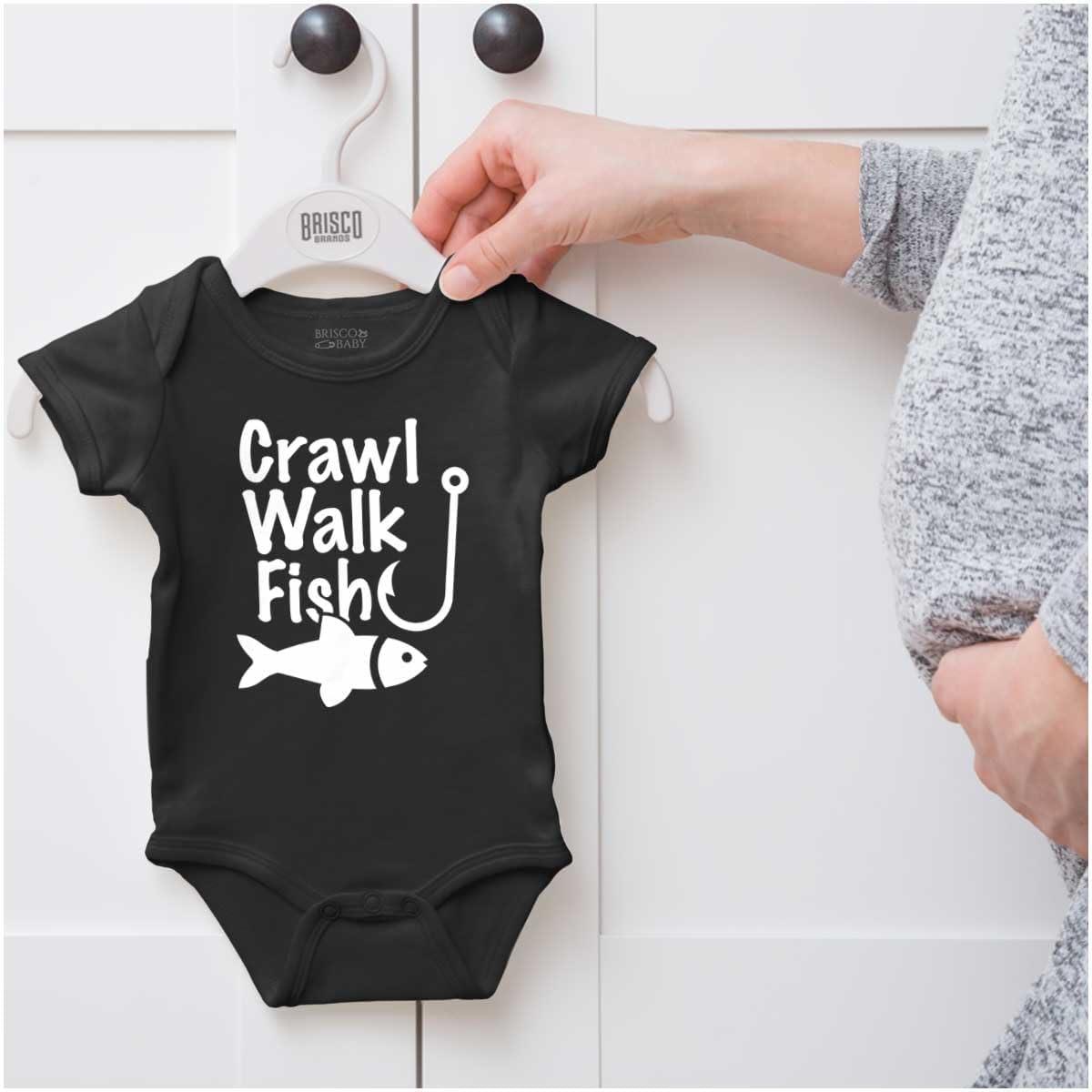 imageBrisco Brands Crawl Walk Fish Hunt Outdoor Lover Baby Romper Boys or GirlsFish Black