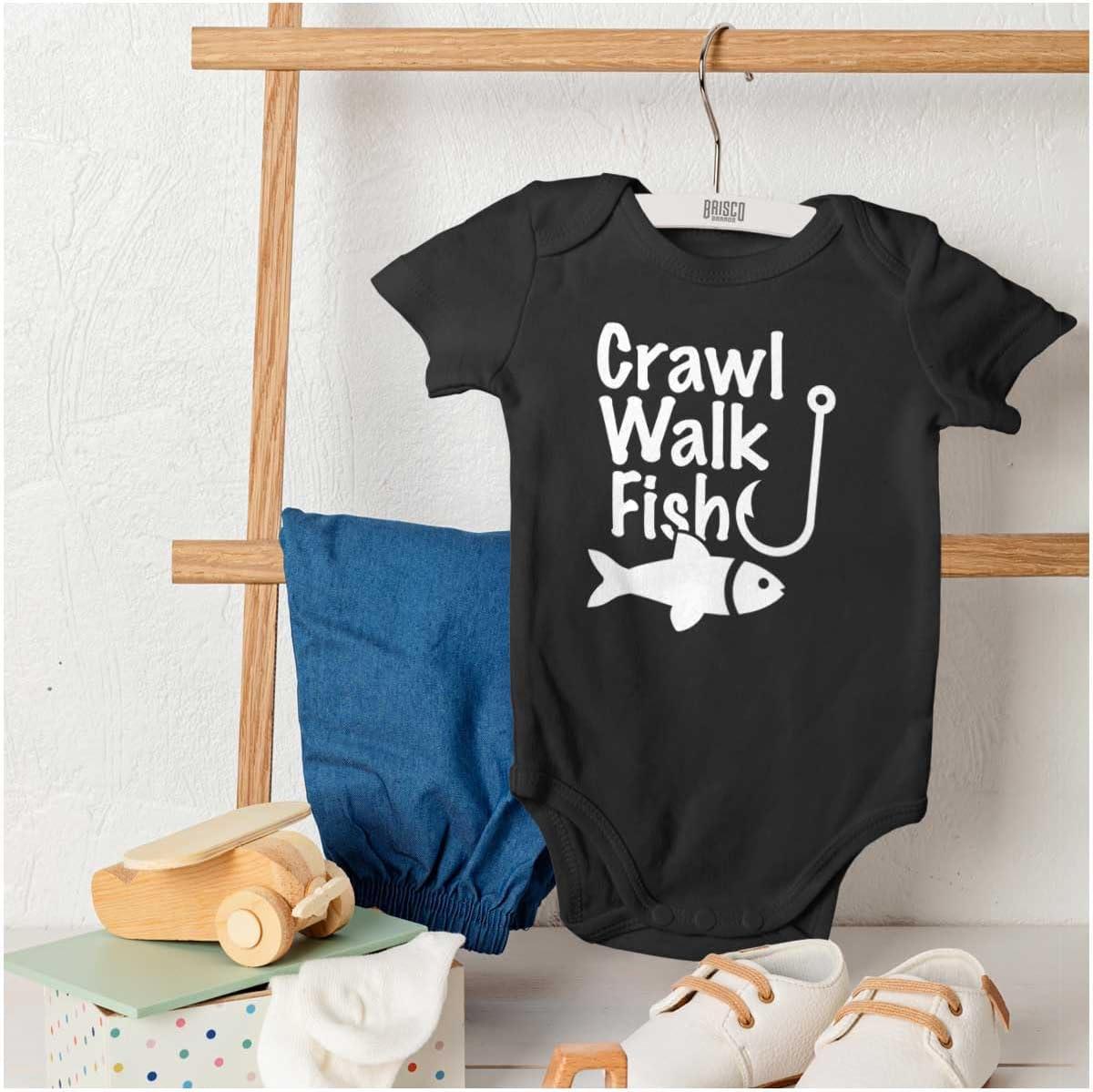 imageBrisco Brands Crawl Walk Fish Hunt Outdoor Lover Baby Romper Boys or GirlsFish Black