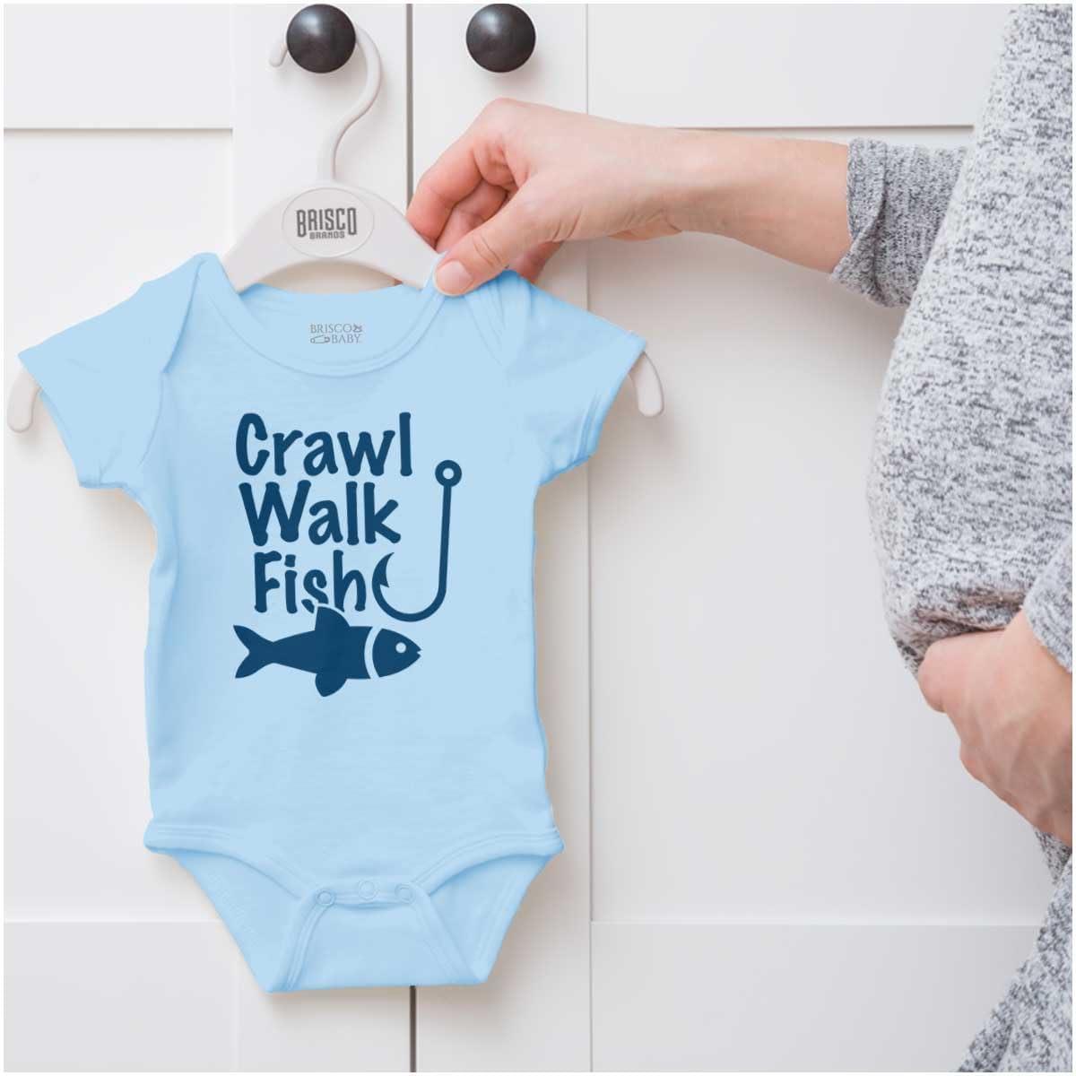 imageBrisco Brands Crawl Walk Fish Hunt Outdoor Lover Baby Romper Boys or GirlsFish Light Blue