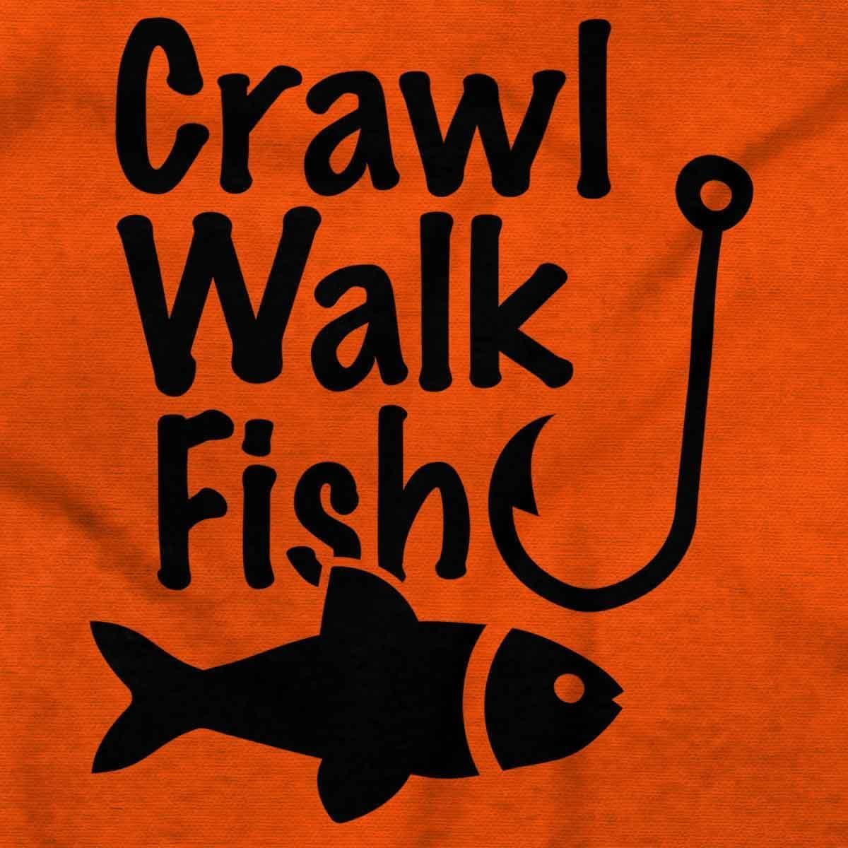 imageBrisco Brands Crawl Walk Fish Hunt Outdoor Lover Baby Romper Boys or GirlsFish Orange