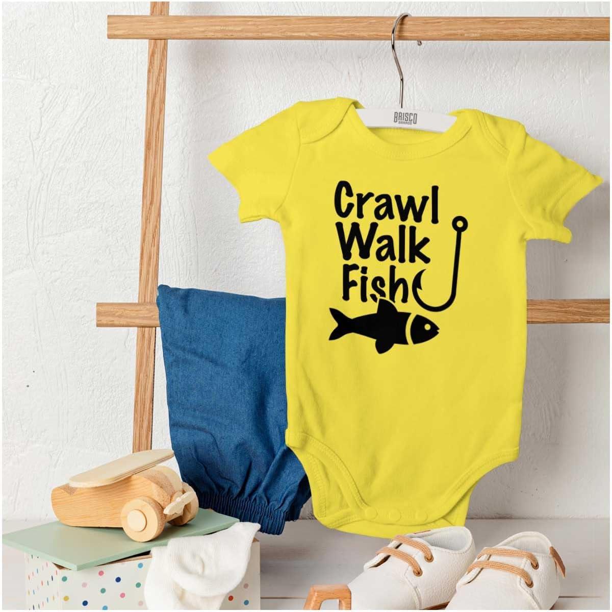 imageBrisco Brands Crawl Walk Fish Hunt Outdoor Lover Baby Romper Boys or GirlsFish Zest
