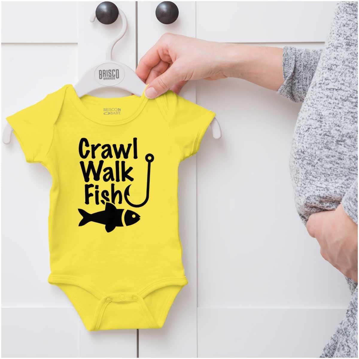 imageBrisco Brands Crawl Walk Fish Hunt Outdoor Lover Baby Romper Boys or GirlsFish Zest