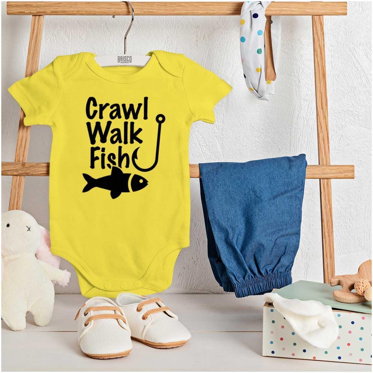 imageBrisco Brands Crawl Walk Fish Hunt Outdoor Lover Baby Romper Boys or GirlsFish Zest