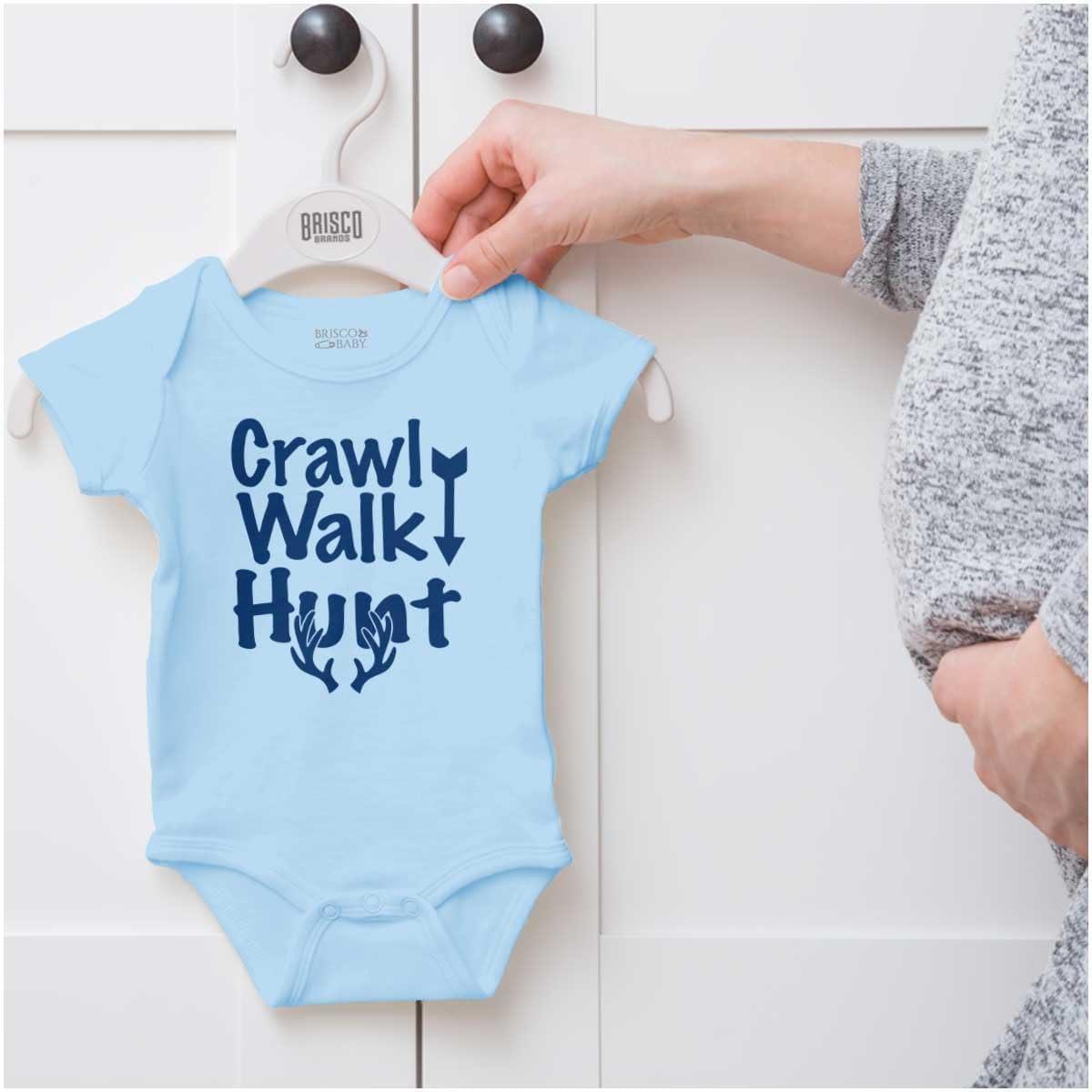 imageBrisco Brands Crawl Walk Fish Hunt Outdoor Lover Baby Romper Boys or GirlsHunt Light Blue