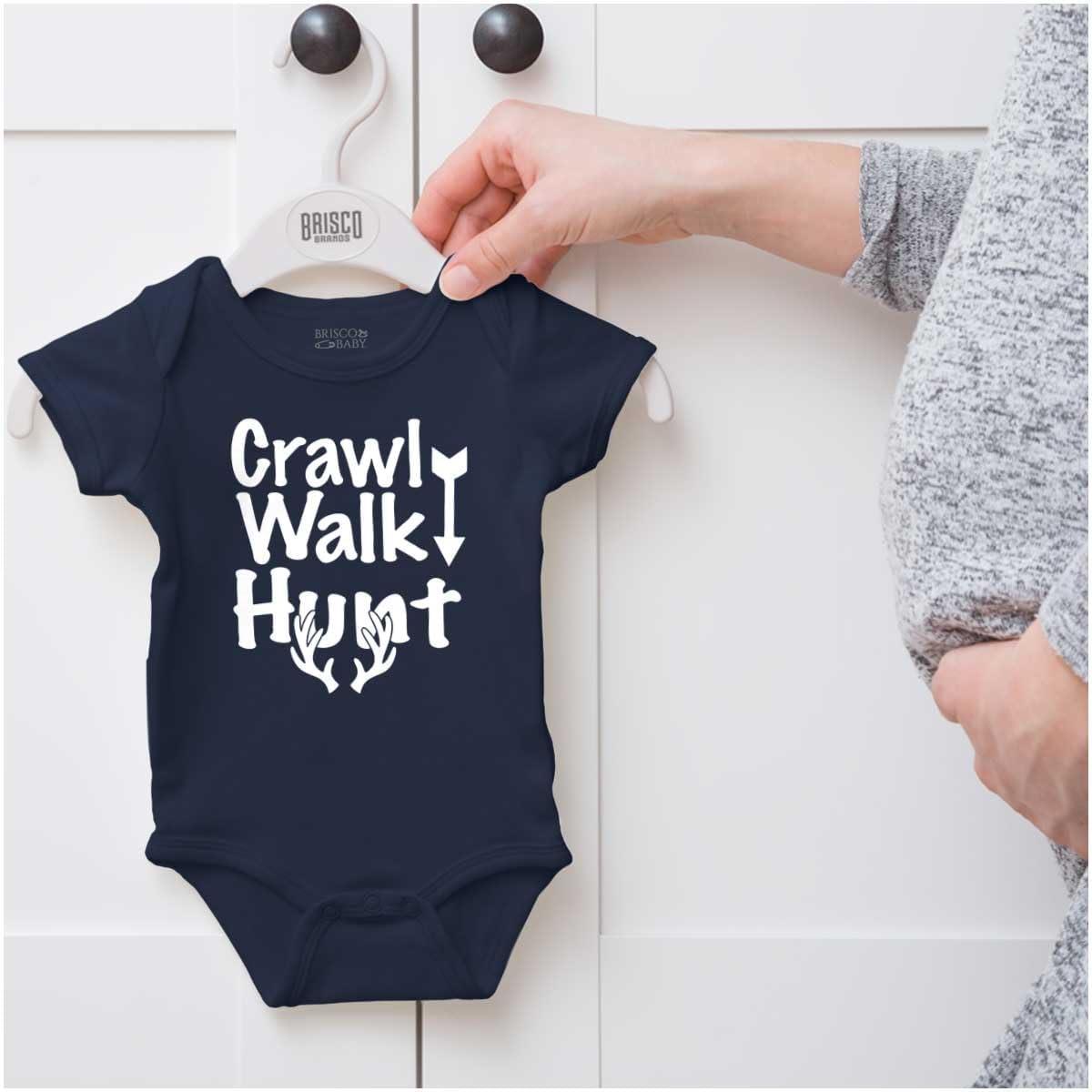 imageBrisco Brands Crawl Walk Fish Hunt Outdoor Lover Baby Romper Boys or GirlsHunt Navy