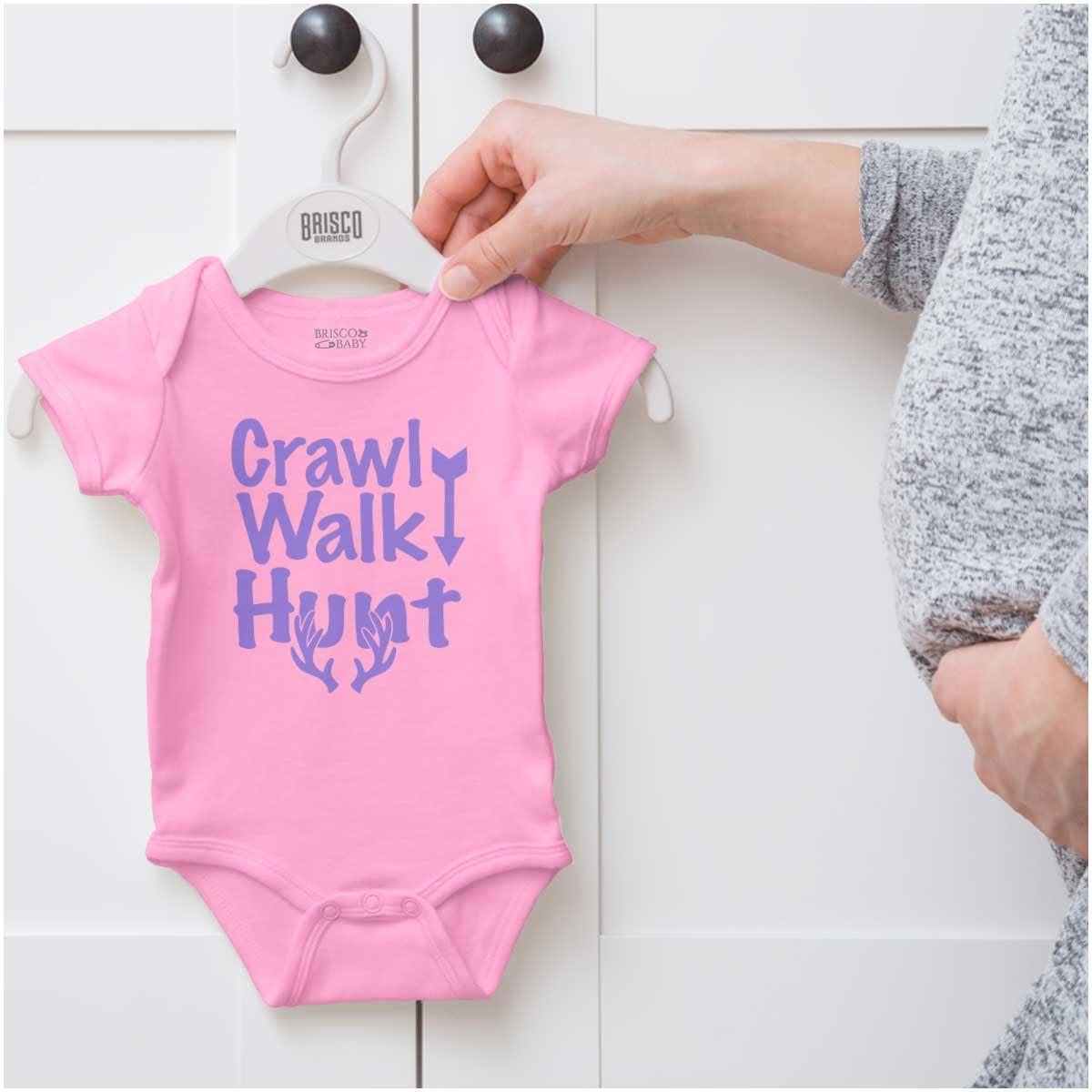 imageBrisco Brands Crawl Walk Fish Hunt Outdoor Lover Baby Romper Boys or GirlsHunt Pink