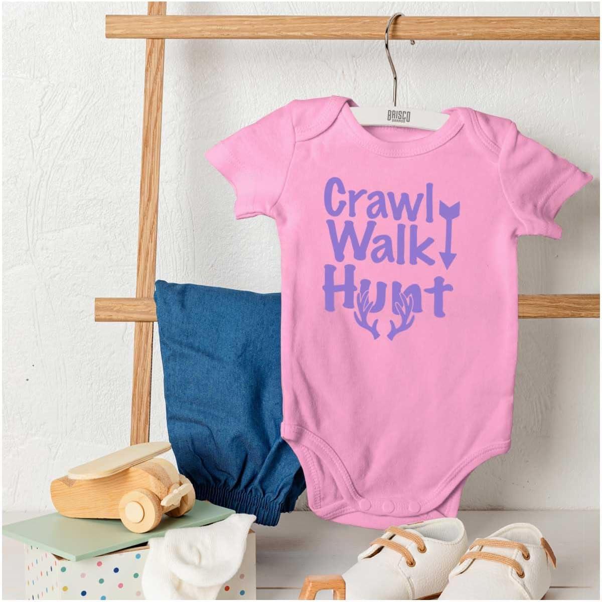 imageBrisco Brands Crawl Walk Fish Hunt Outdoor Lover Baby Romper Boys or GirlsHunt Pink