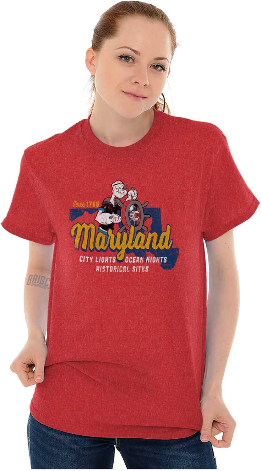 imageBrisco Brands Popeye Cartoon American States Graphic T Shirt Men or WomenMaryland Red