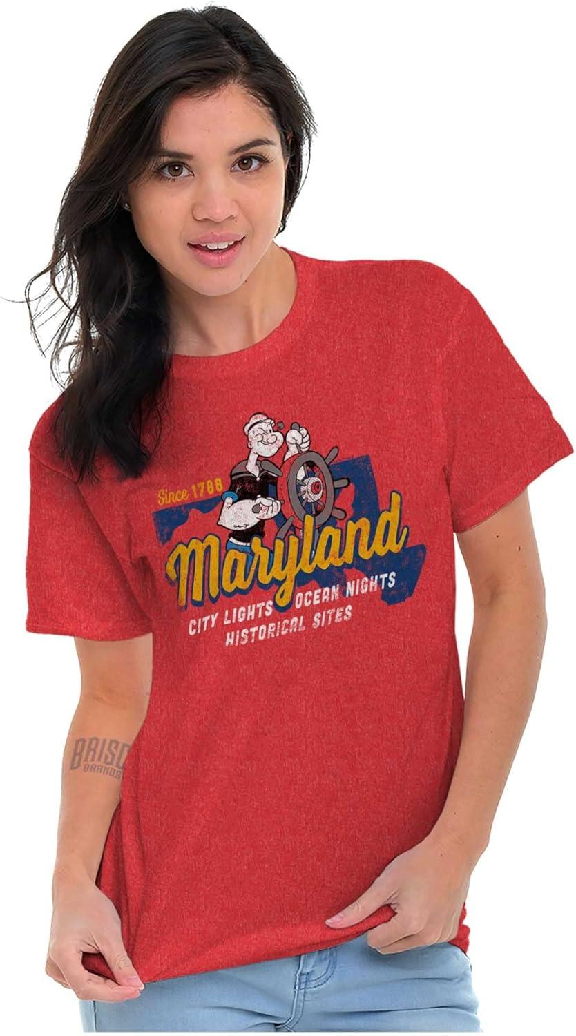 imageBrisco Brands Popeye Cartoon American States Graphic T Shirt Men or WomenMaryland Red