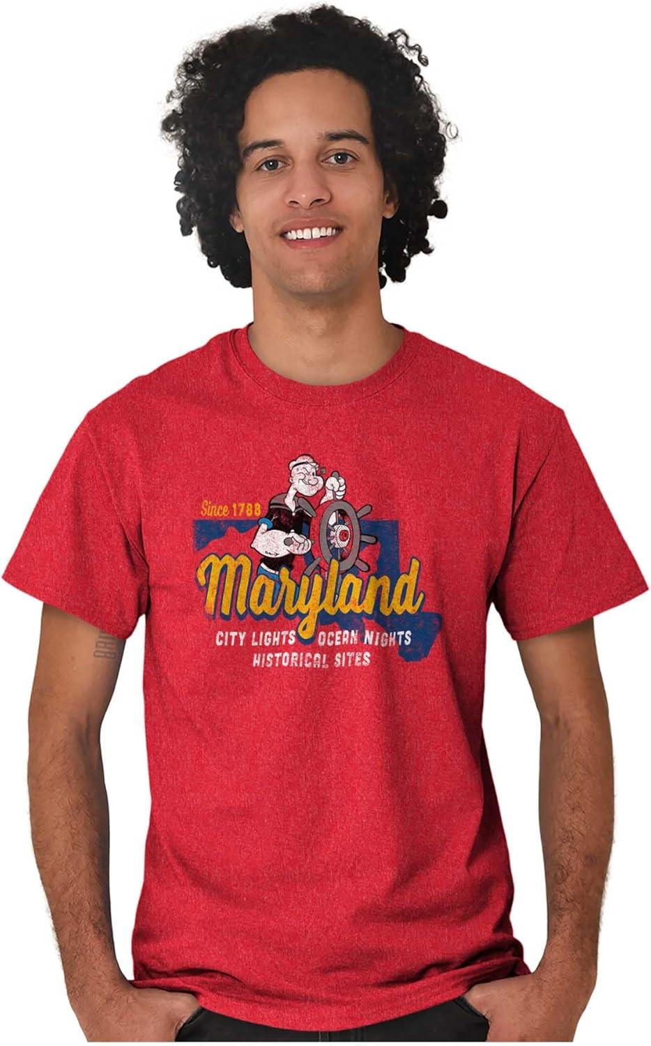 imageBrisco Brands Popeye Cartoon American States Graphic T Shirt Men or WomenMaryland Red