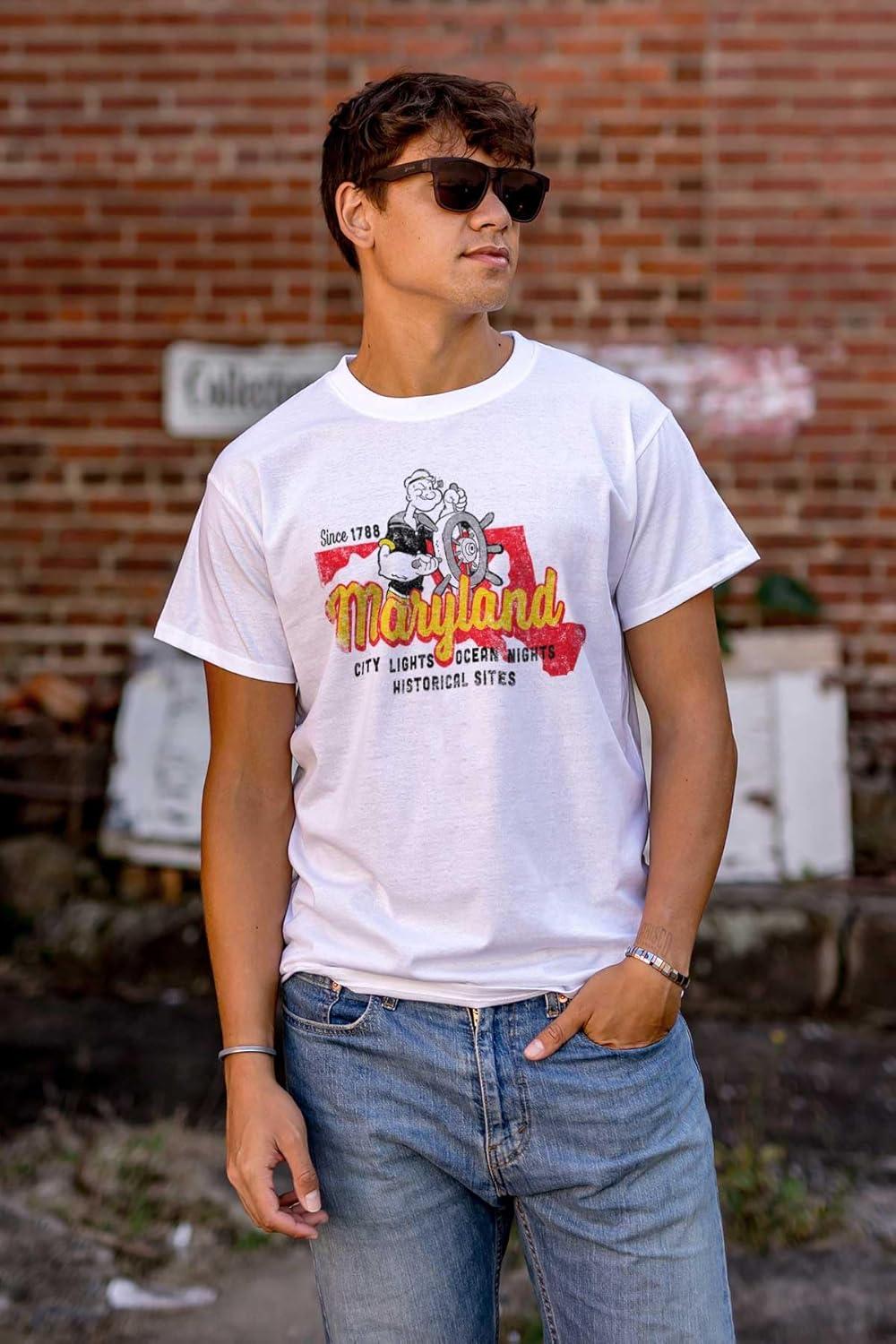 imageBrisco Brands Popeye Cartoon American States Graphic T Shirt Men or WomenMaryland White