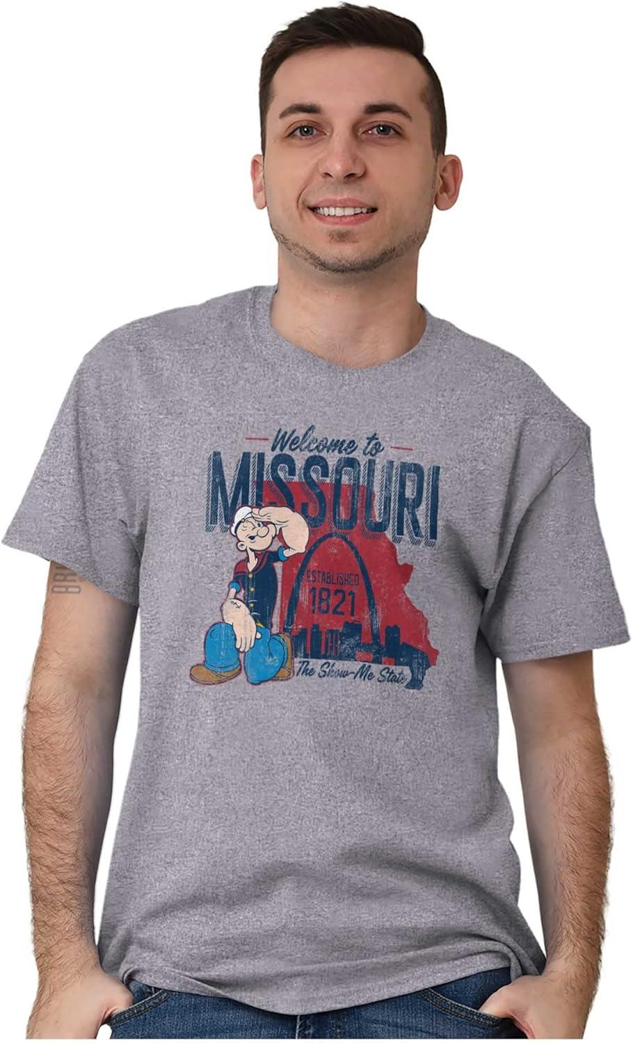 imageBrisco Brands Popeye Cartoon American States Graphic T Shirt Men or WomenMissouri Sport Grey