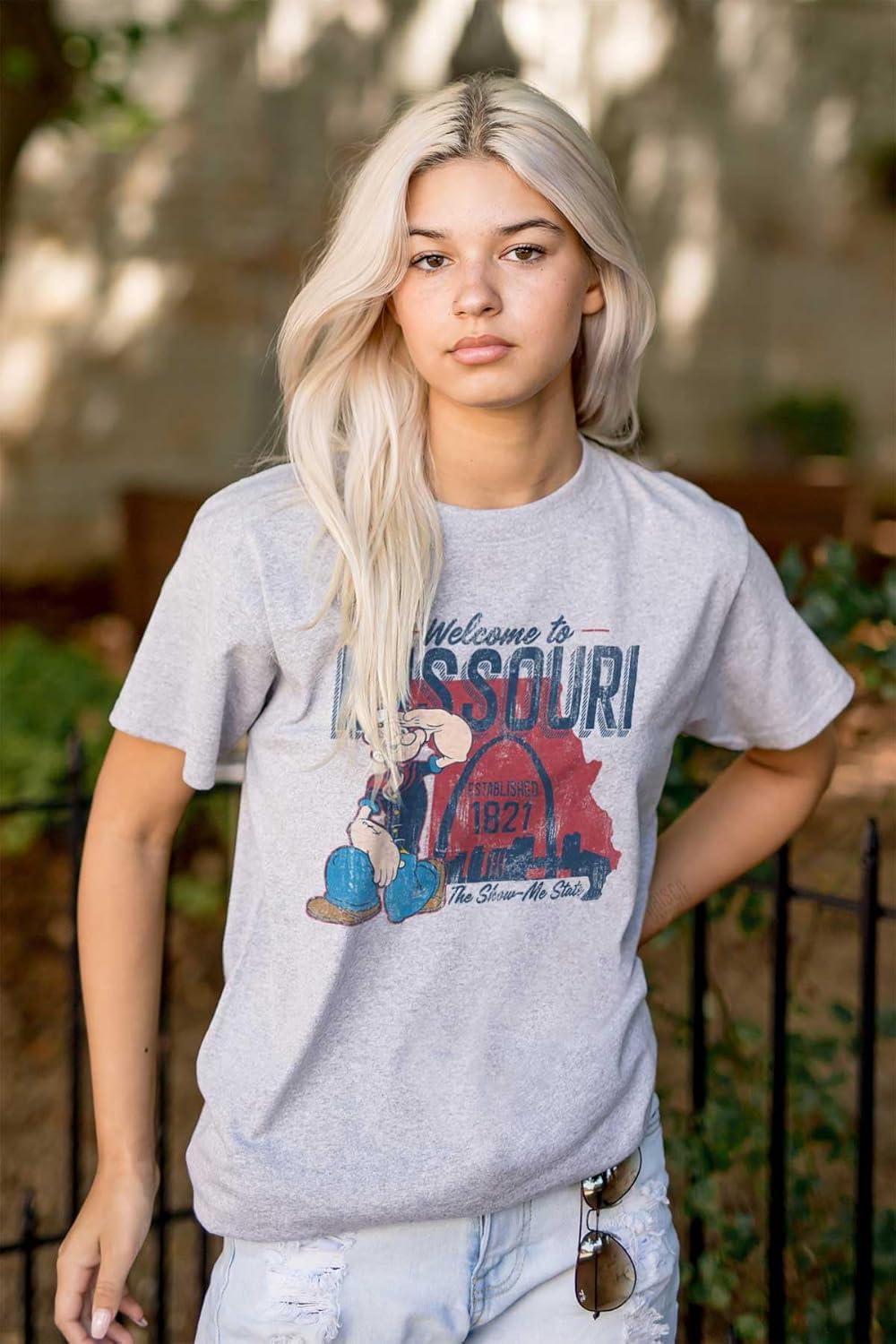 imageBrisco Brands Popeye Cartoon American States Graphic T Shirt Men or WomenMissouri Sport Grey
