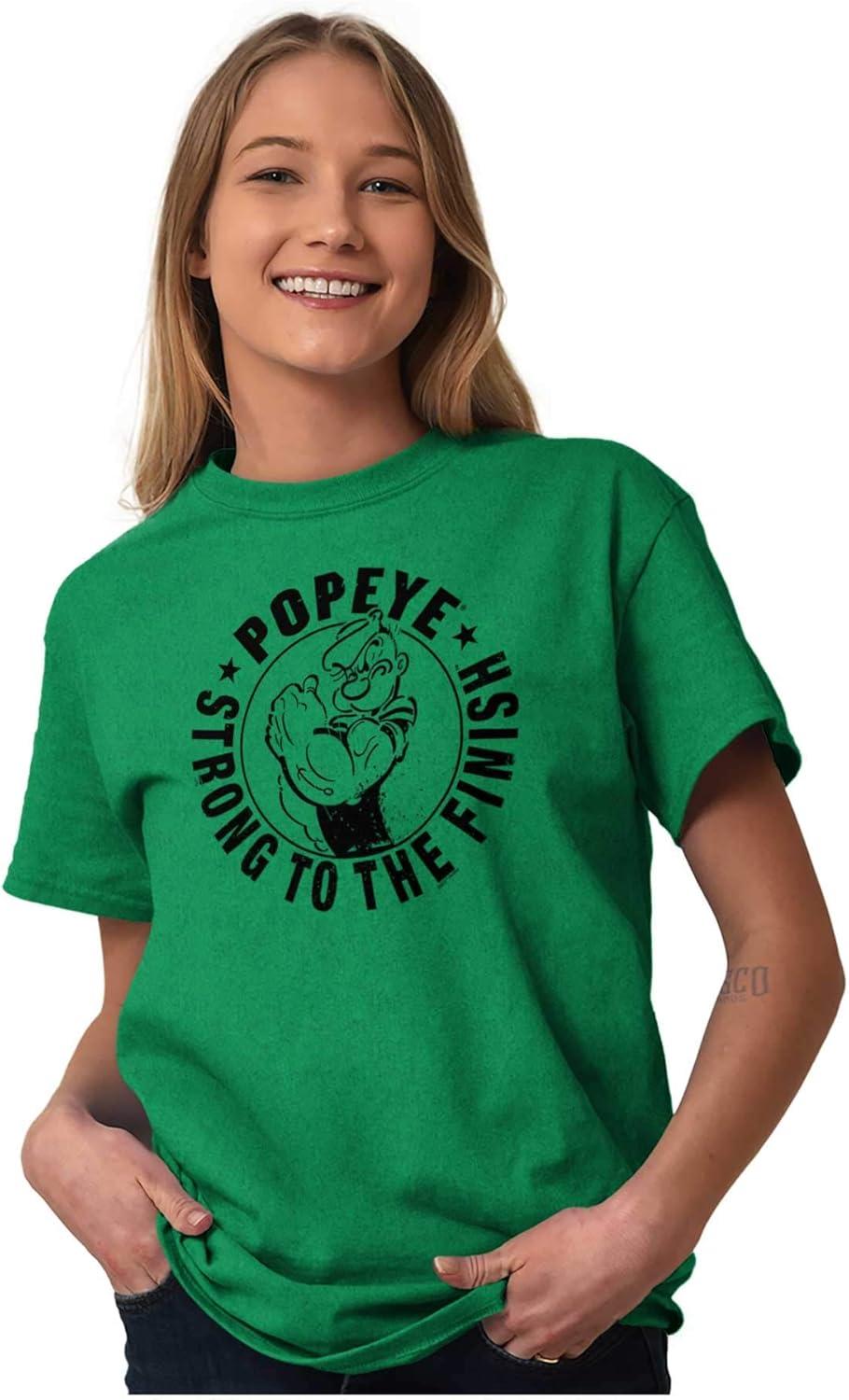 imageBrisco Brands Popeye Strong to The Finish Flexing Graphic T Shirt Men or WomenAntique Irish Green