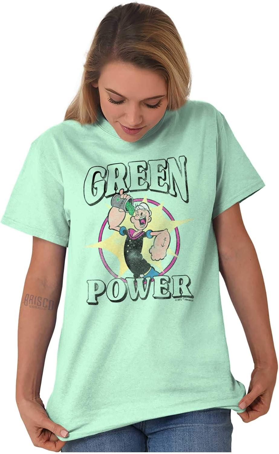 imageBrisco Brands Popeye The Sailor Green Power Veggie Graphic T Shirt Men or WomenMint Green