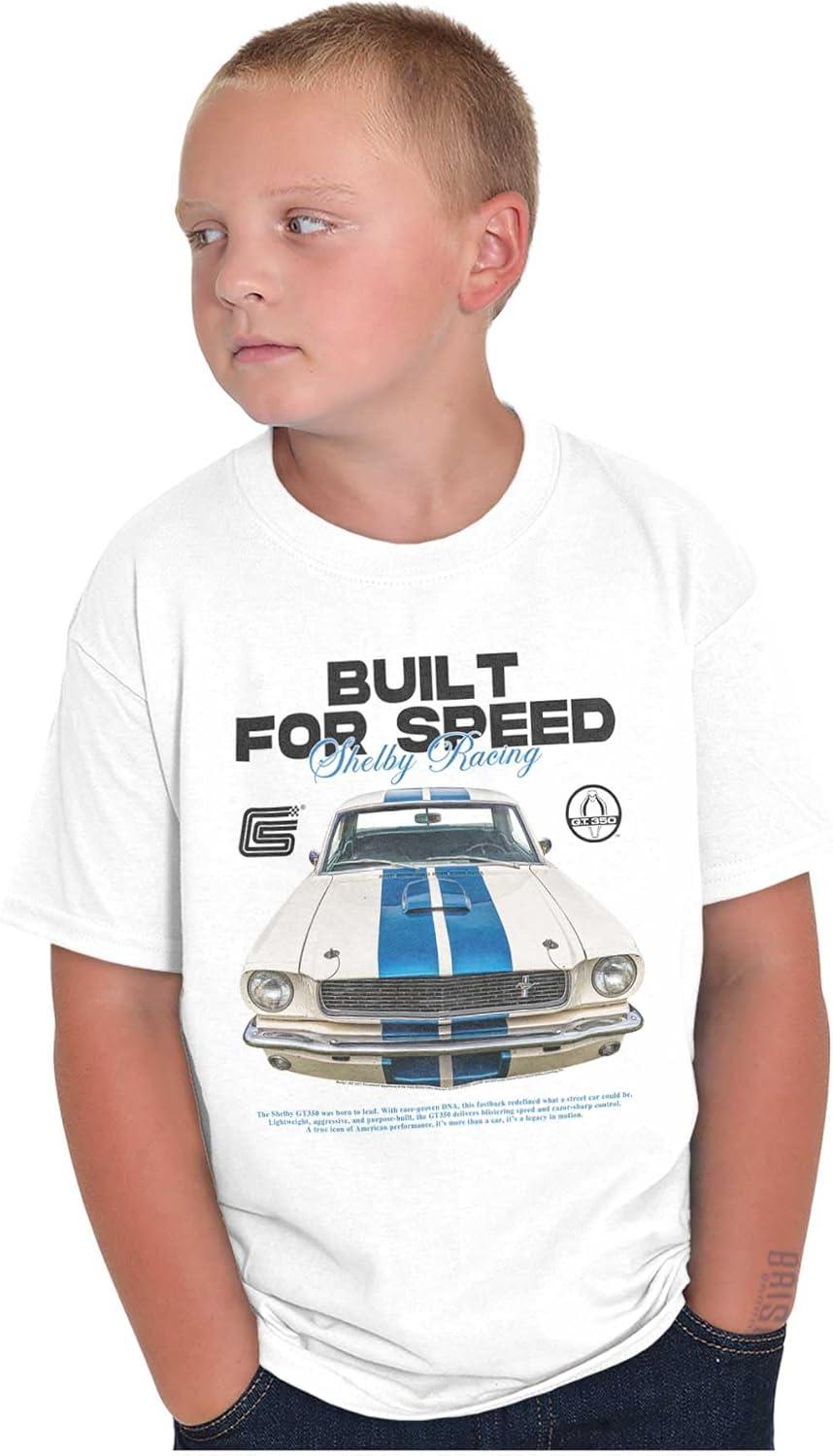 imageBrisco Brands Shelby Racecar Built for Speed Crewneck T Shirts Boy GirlWhite