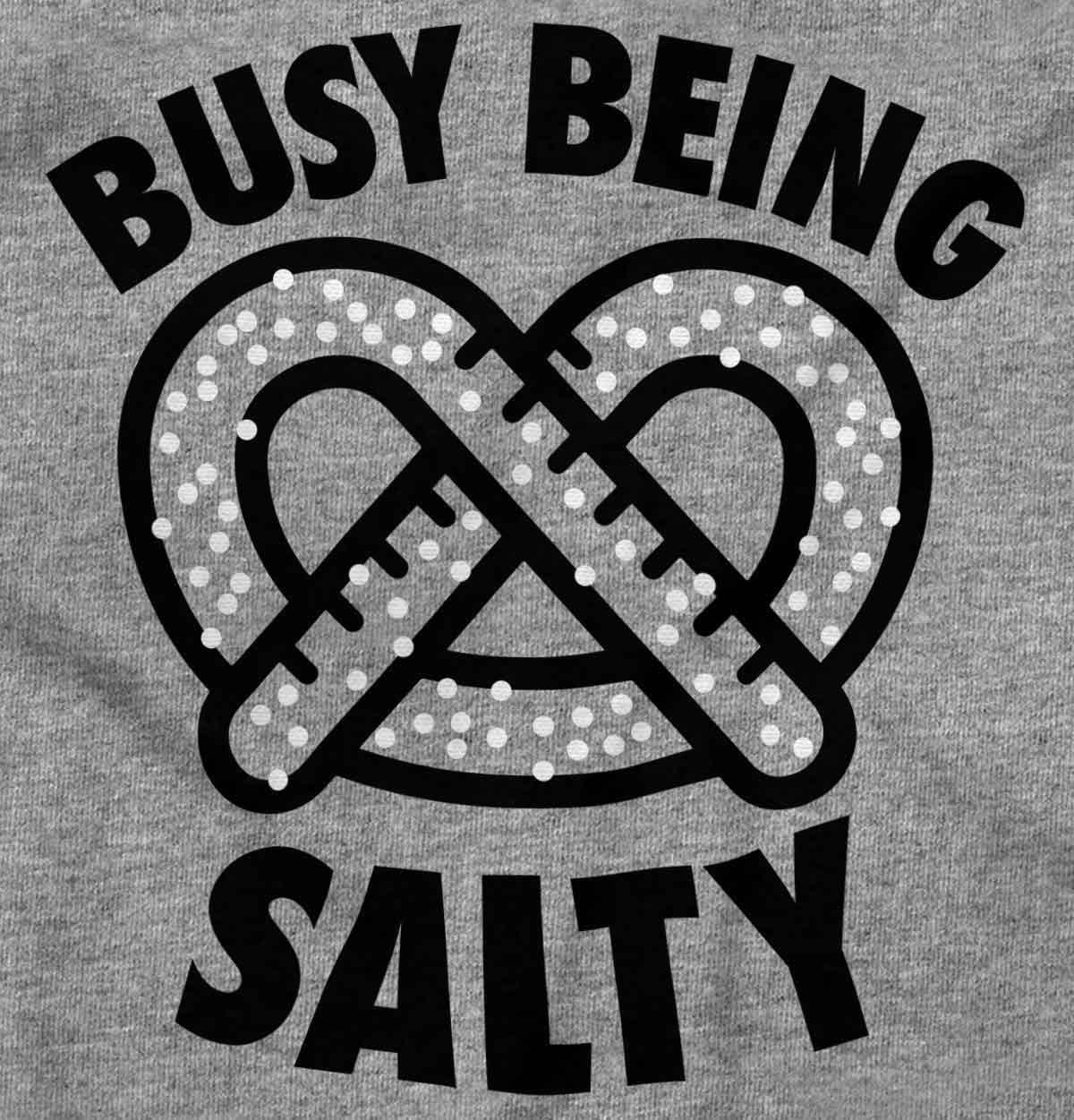 imageBusy Being Salty Pretzel Food Pun Juniors Lettuce Trim Crop Top Womens Baby TeeSport Grey