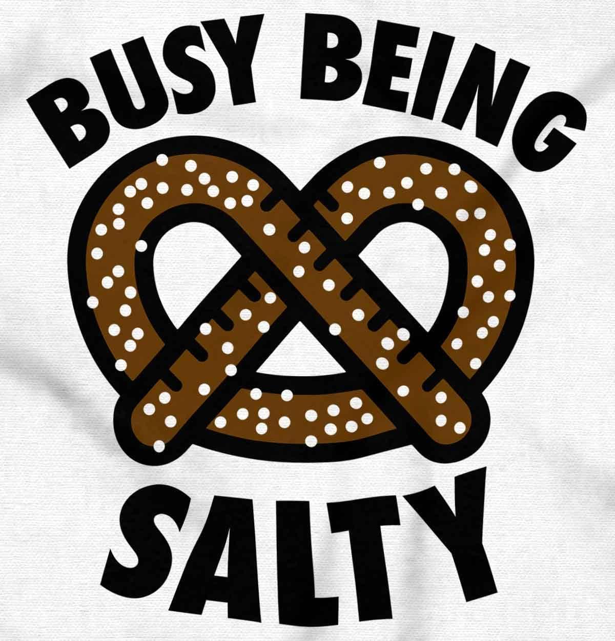 imageBusy Being Salty Pretzel Food Pun Juniors Lettuce Trim Crop Top Womens Baby TeeWhite