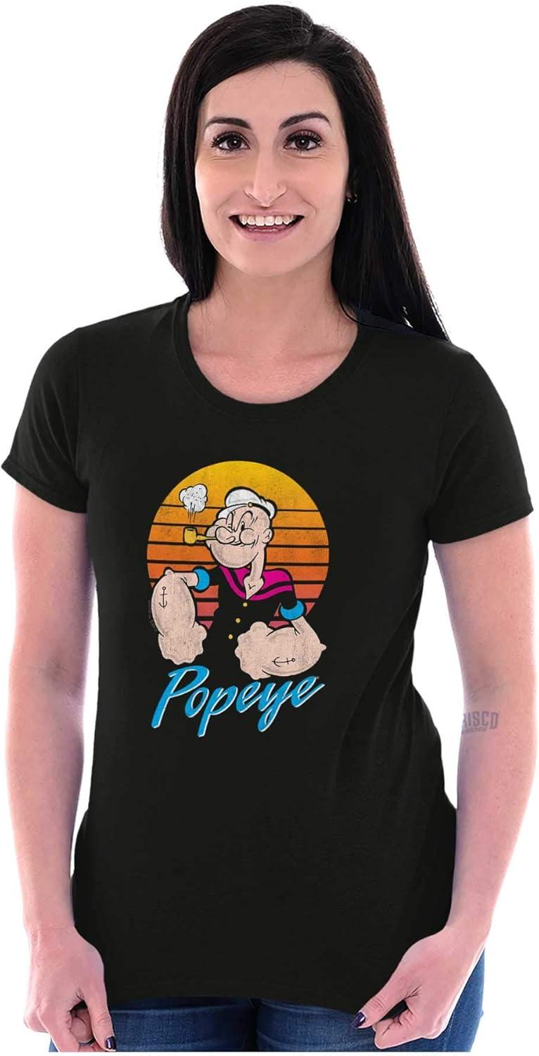 imagePopeye The Sailor Man Retro Sunset Womens Slim Fit Graphic TeeBlack