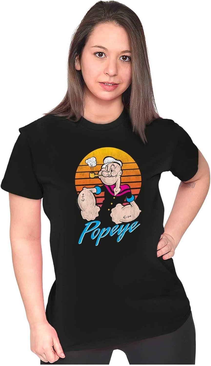 imagePopeye The Sailor Man Retro Sunset Womens Slim Fit Graphic TeeBlack