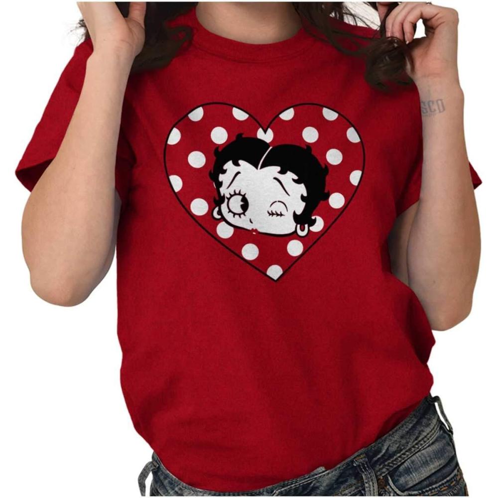 imageBetty Boop Wink and a Kiss Polka Dots Womens Graphic T Shirt TeesAntique Cherry Red