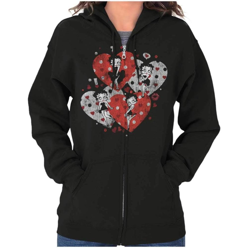 imageBrisco Brands Betty Boop Love Hearts And Kisses Zip Hoodie Sweatshirt Women