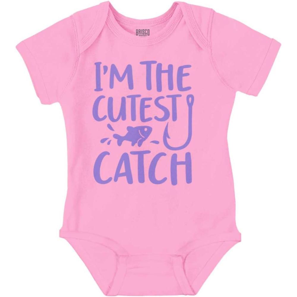 imageBrisco Brands Crawl Walk Fish Hunt Outdoor Lover Baby Romper Boys or GirlsCutest Catch Pink