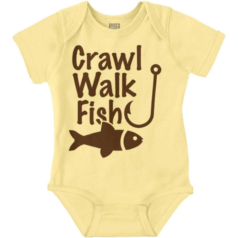 imageBrisco Brands Crawl Walk Fish Hunt Outdoor Lover Baby Romper Boys or GirlsFish  Banana