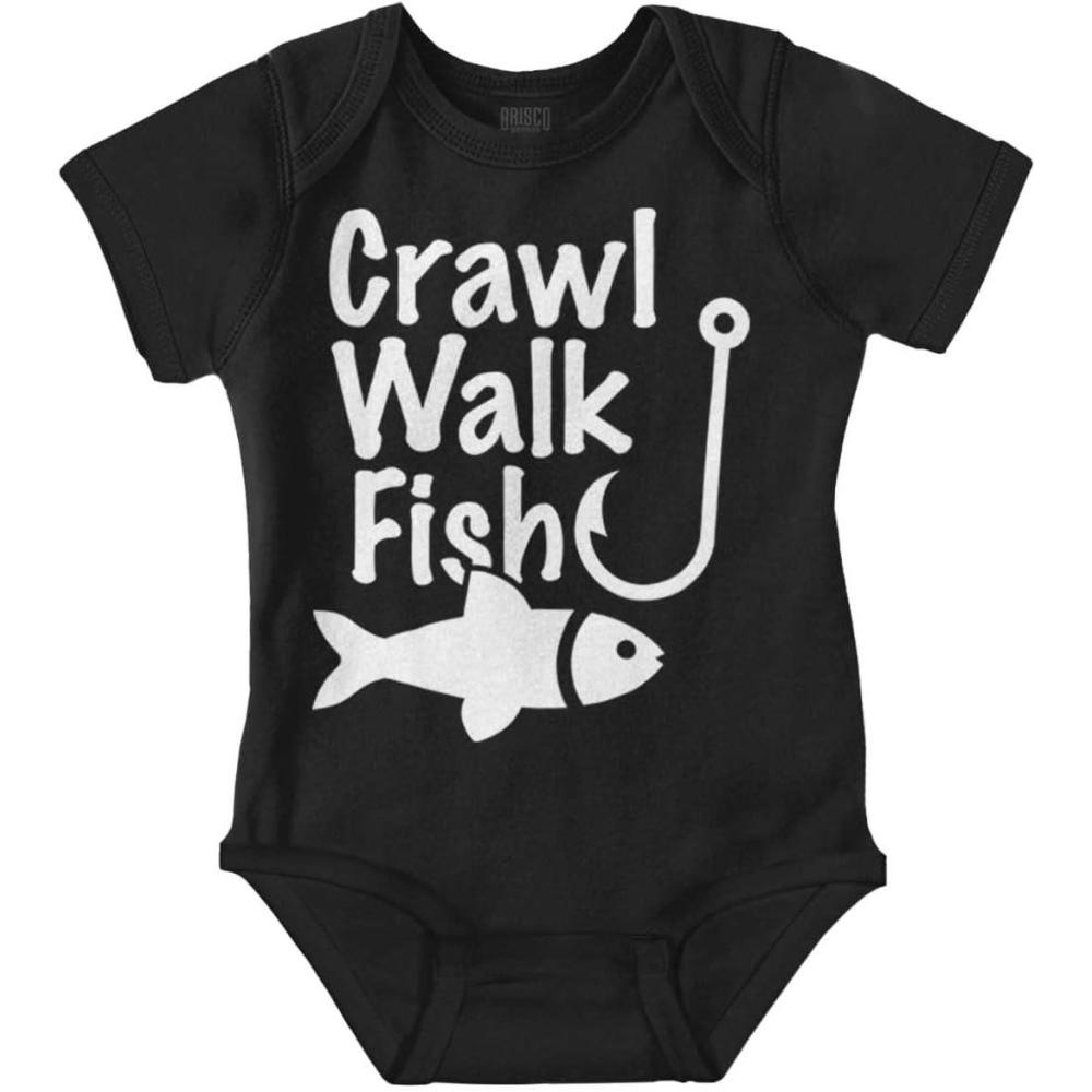 imageBrisco Brands Crawl Walk Fish Hunt Outdoor Lover Baby Romper Boys or GirlsFish  Black