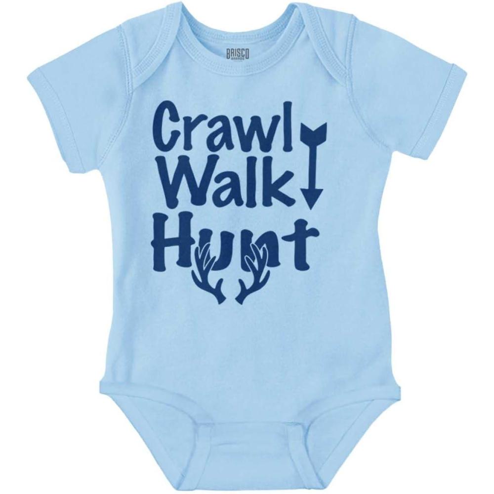 imageBrisco Brands Crawl Walk Fish Hunt Outdoor Lover Baby Romper Boys or GirlsHunt Light Blue