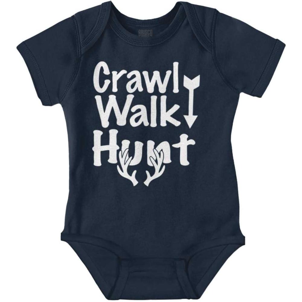 imageBrisco Brands Crawl Walk Fish Hunt Outdoor Lover Baby Romper Boys or GirlsHunt Navy