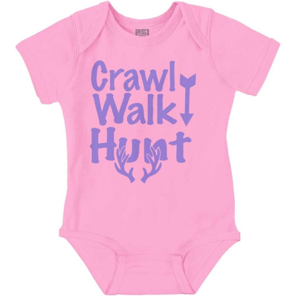 imageBrisco Brands Crawl Walk Fish Hunt Outdoor Lover Baby Romper Boys or GirlsHunt Pink