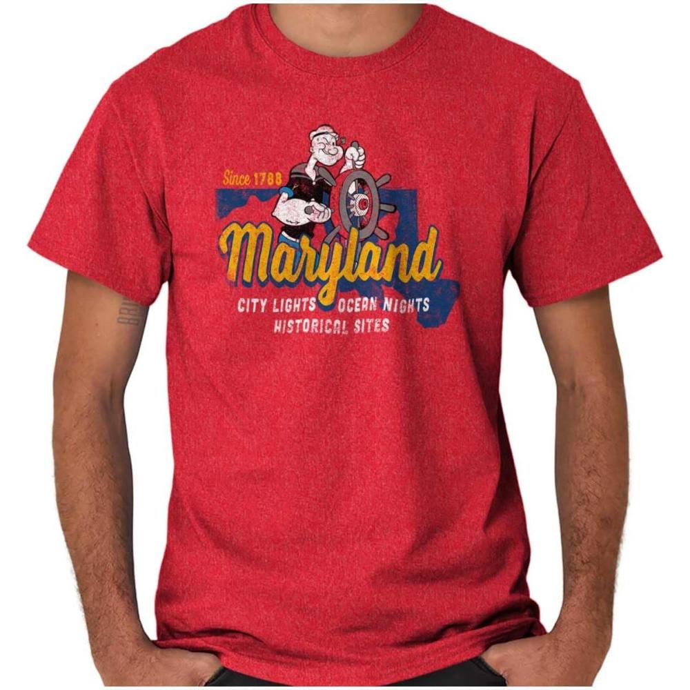 imageBrisco Brands Popeye Cartoon American States Graphic T Shirt Men or WomenMaryland Red