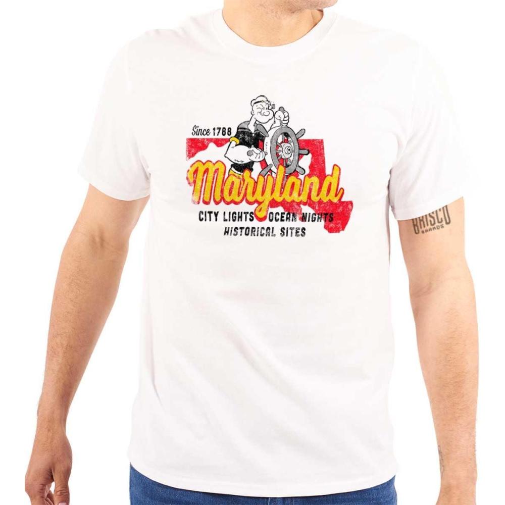 imageBrisco Brands Popeye Cartoon American States Graphic T Shirt Men or WomenMaryland White