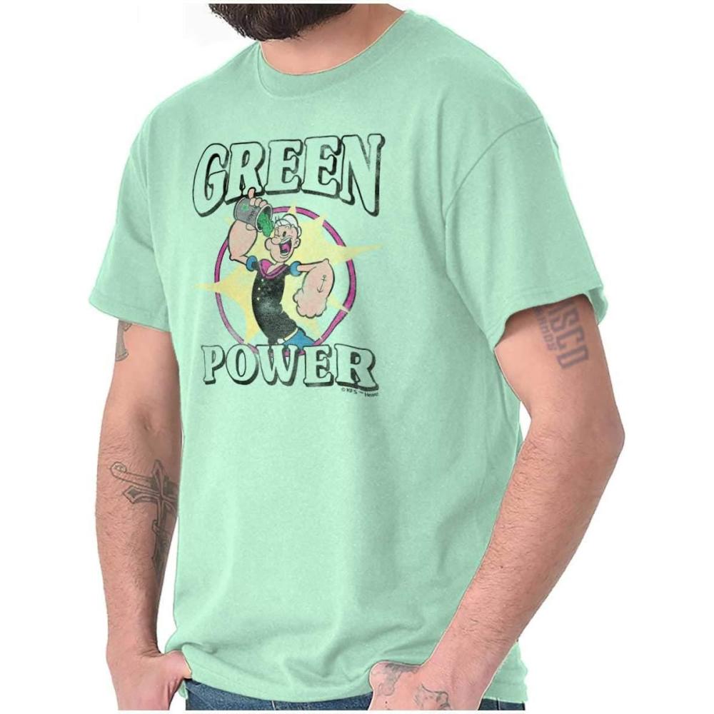 imageBrisco Brands Popeye The Sailor Green Power Veggie Graphic T Shirt Men or WomenMint Green