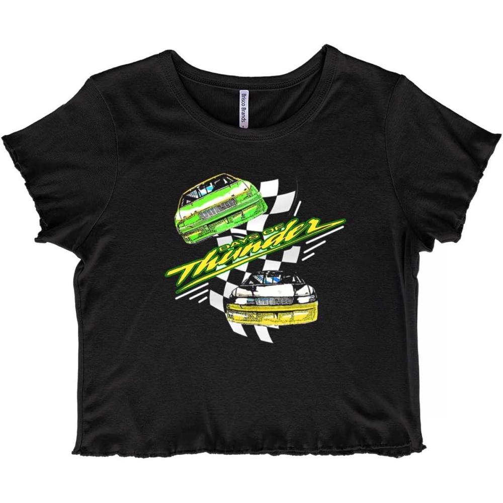 imageNineties Days of Thunder Racing Film Juniors Lettuce Trim Crop Top Womens Baby TeeBlack
