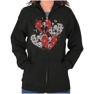 Brisco Brands Betty Boop Love Hearts And Kisses Zip Hoodie Sweatshirt Women