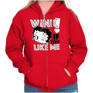 Brisco Brands Betty Boop Wink if You Life Me Zip Hoodie Sweatshirt Women(Red)