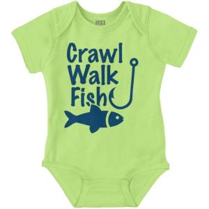 Brisco Brands Crawl Walk Fish Hunt Outdoor Lover Baby Romper Boys or Girls(Fish – Key Lime)