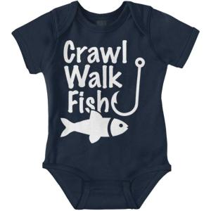 Brisco Brands Crawl Walk Fish Hunt Outdoor Lover Baby Romper Boys or Girls(Fish – Navy)