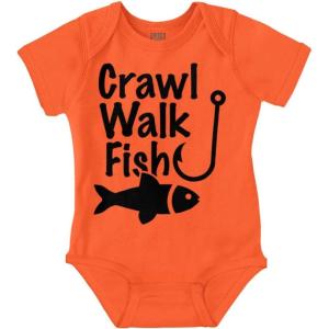 Brisco Brands Crawl Walk Fish Hunt Outdoor Lover Baby Romper Boys or Girls(Fish – Orange)