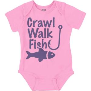 Brisco Brands Crawl Walk Fish Hunt Outdoor Lover Baby Romper Boys or Girls(Fish – Pink)